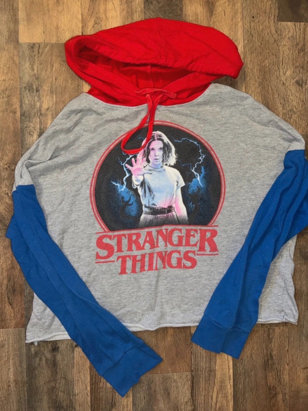 Stranger Things Graphic Hoodie - Red Hood, Blue Sleeves